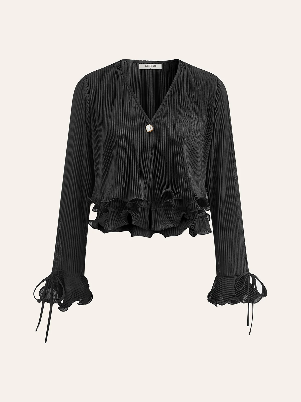 Ruffle Button Plisse Blouse - Takermore