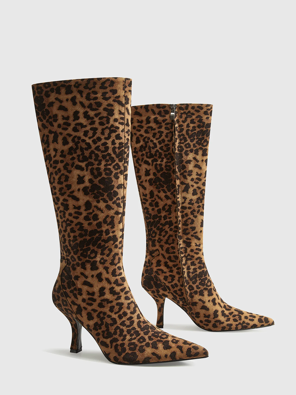 Leopard Printed Knee-High Zipper Boots - Takermore