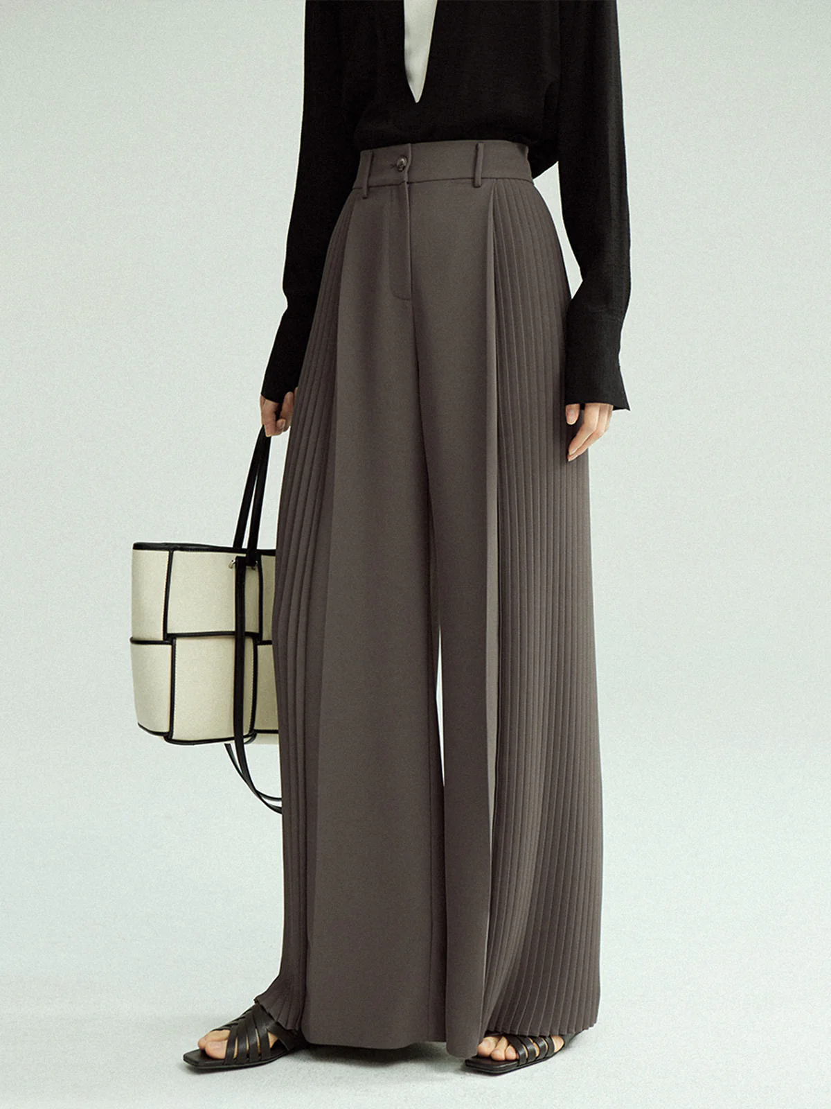 Pleated Wide Leg Pants Without Belt - Takermore