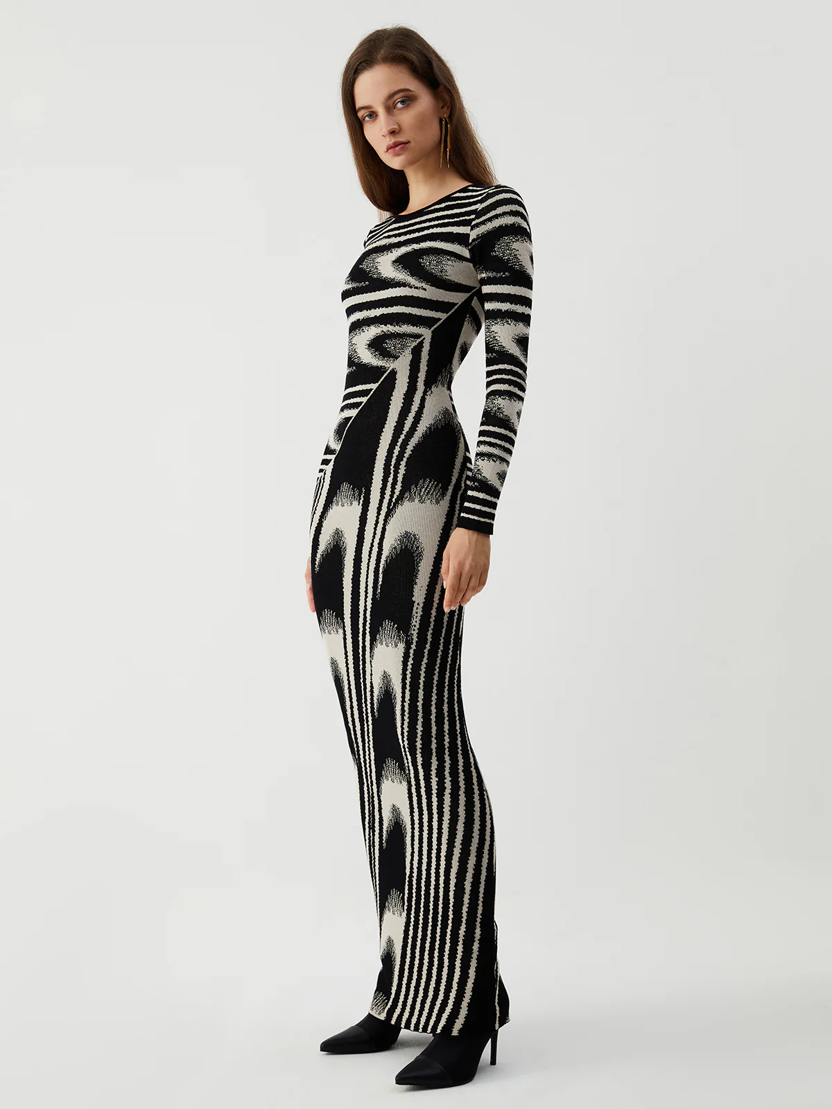 Zebra Print Long Sleeve Sweater Dress - Takermore