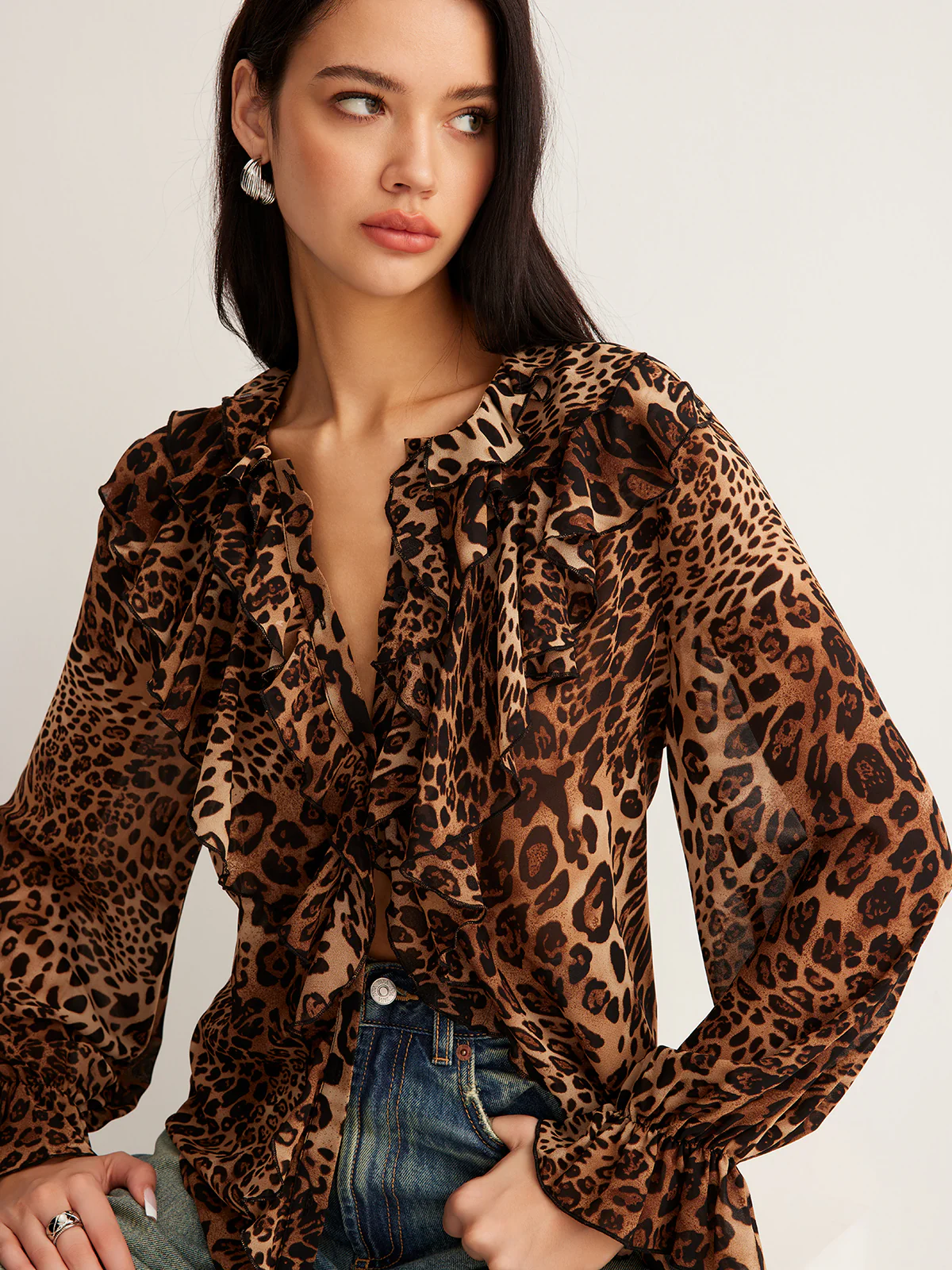 Leopard Printed Ruffle Blouse - Takermore