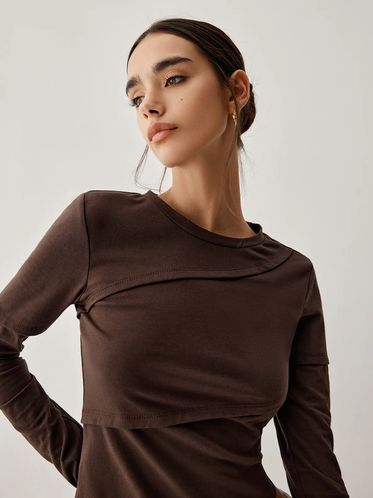 Asymmetric Hem Piping Long Sleeve Top - Takermore