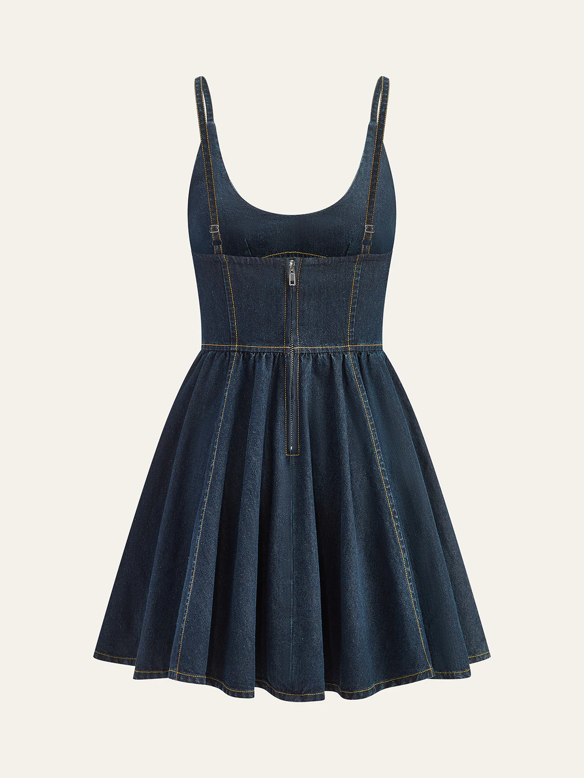 Backless Denim Flare Dress - Takermore