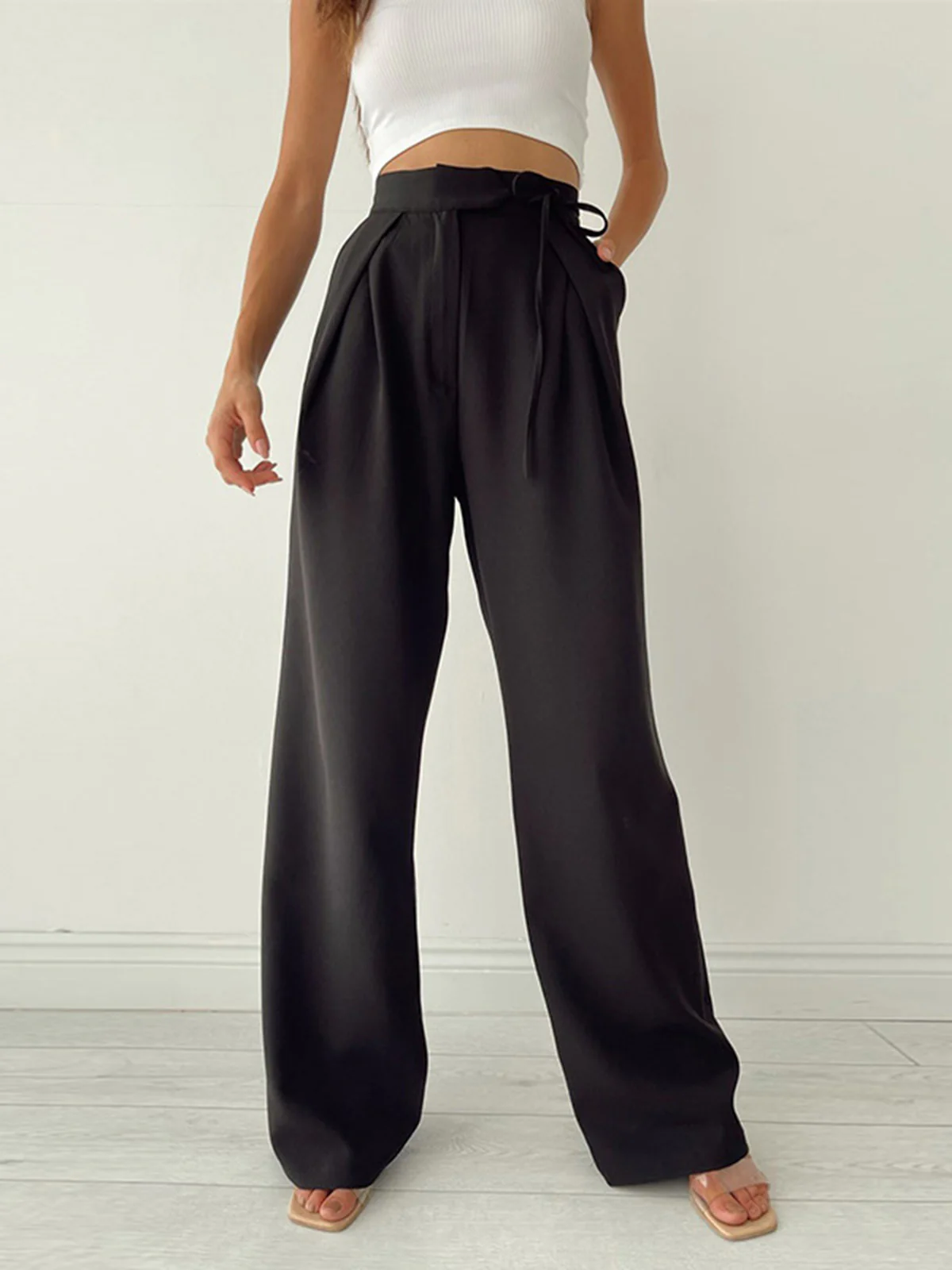 Palazzo Tied Wide Leg Dress Pants - Takermore