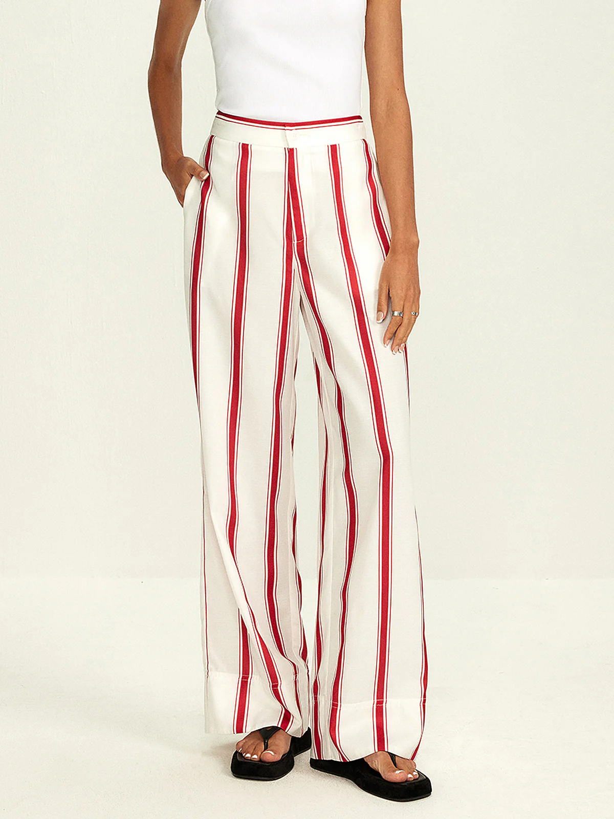 Striped Wide Leg Pants - Takermore