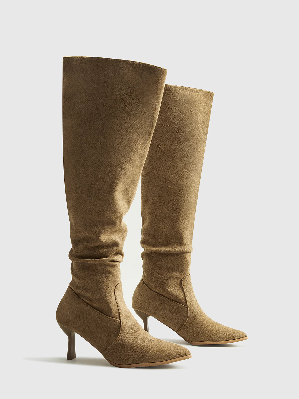 Suede Ruched Knee-High Boots - Takermore