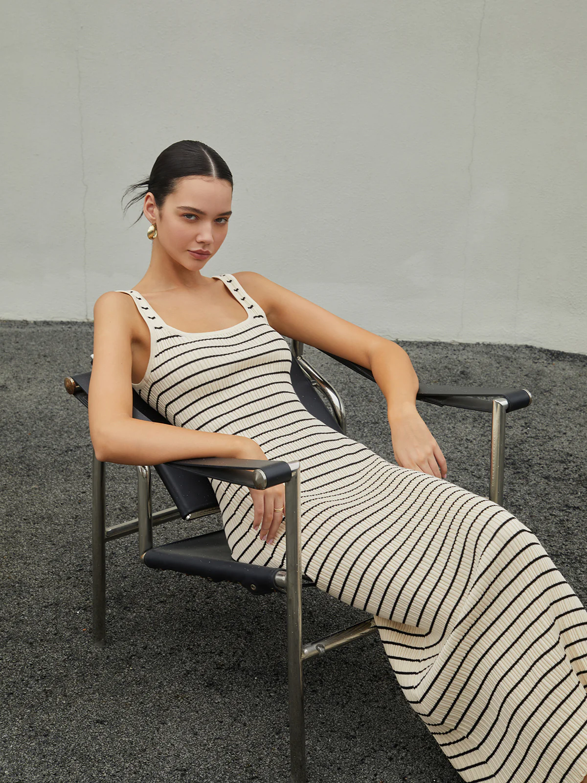 Old Money Aesthetics Stripe Long Knit Dress - Takermore