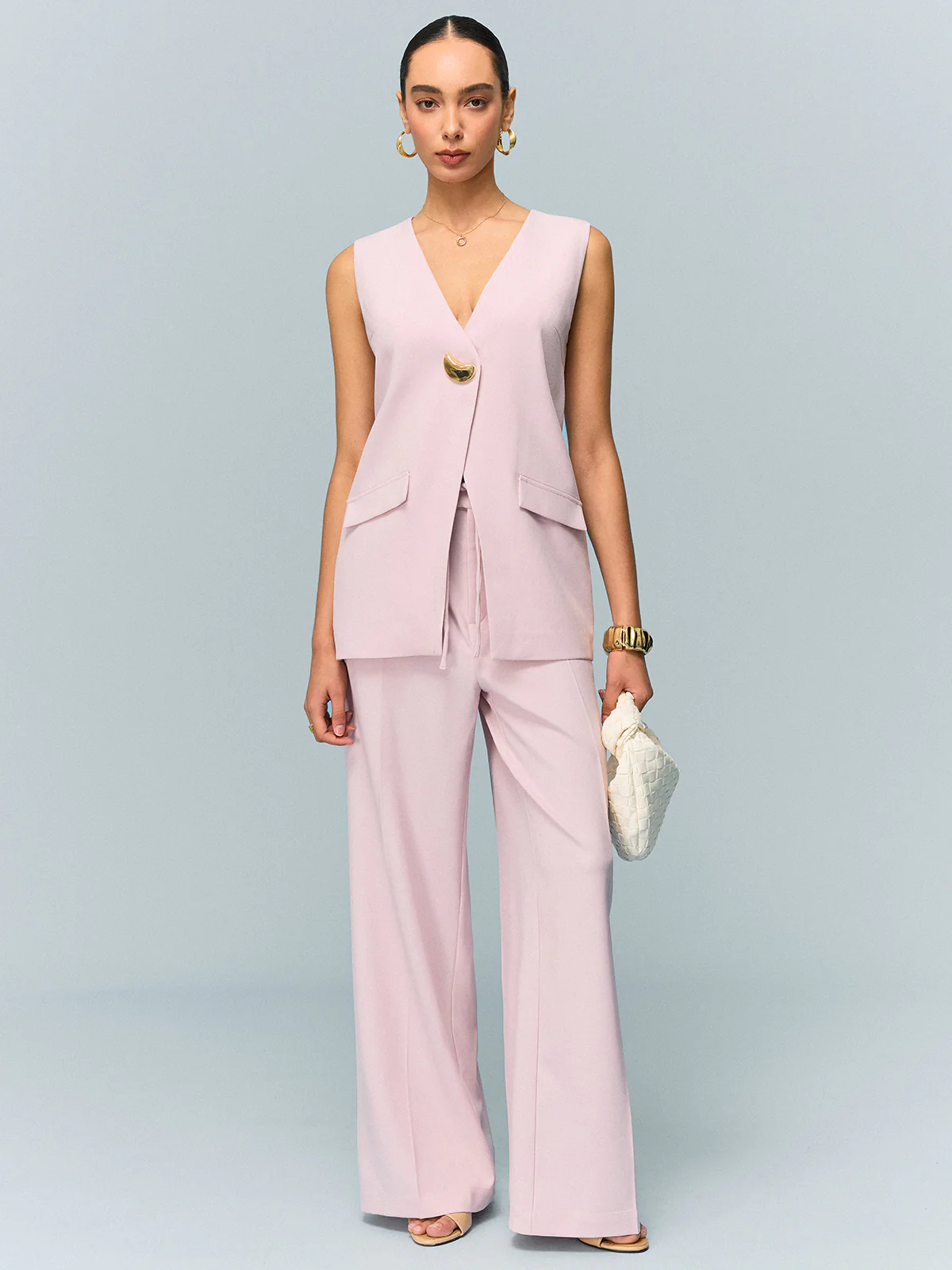 High-Waisted Wide-Leg Pants with Tie Detail - Takermore