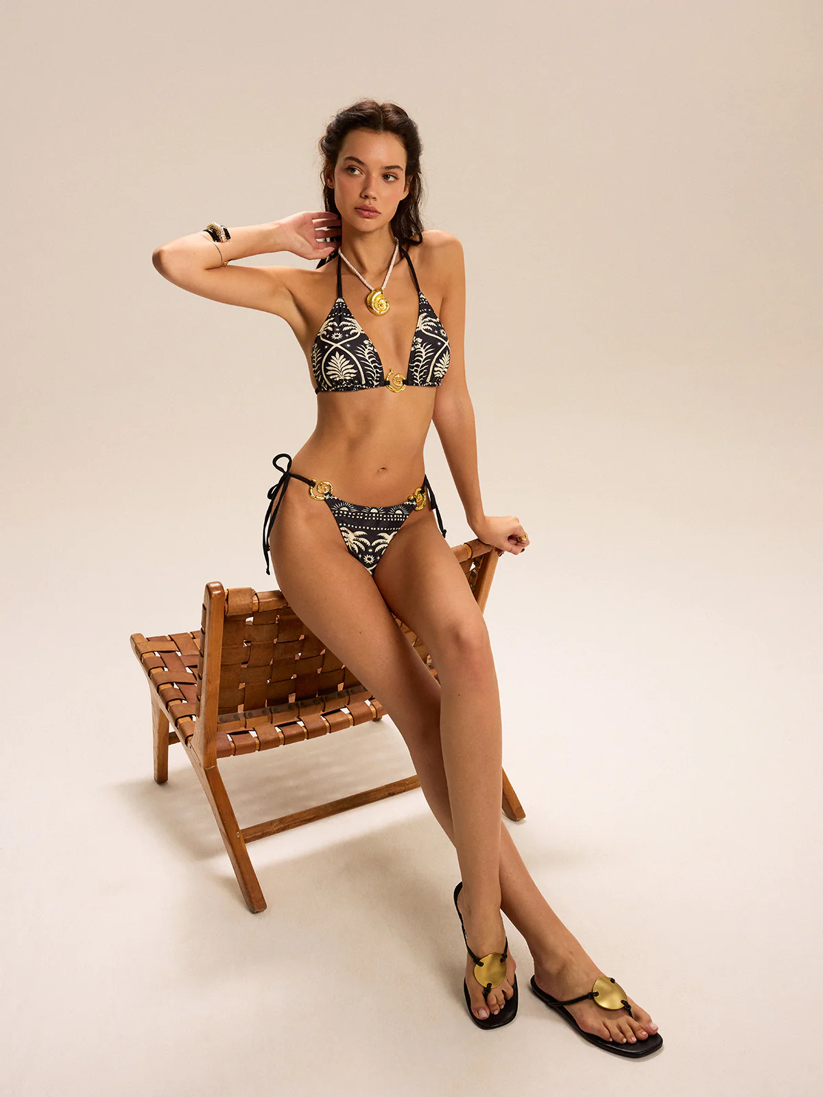 Printed Bikini Set With Golden Detail Rings - Takermore