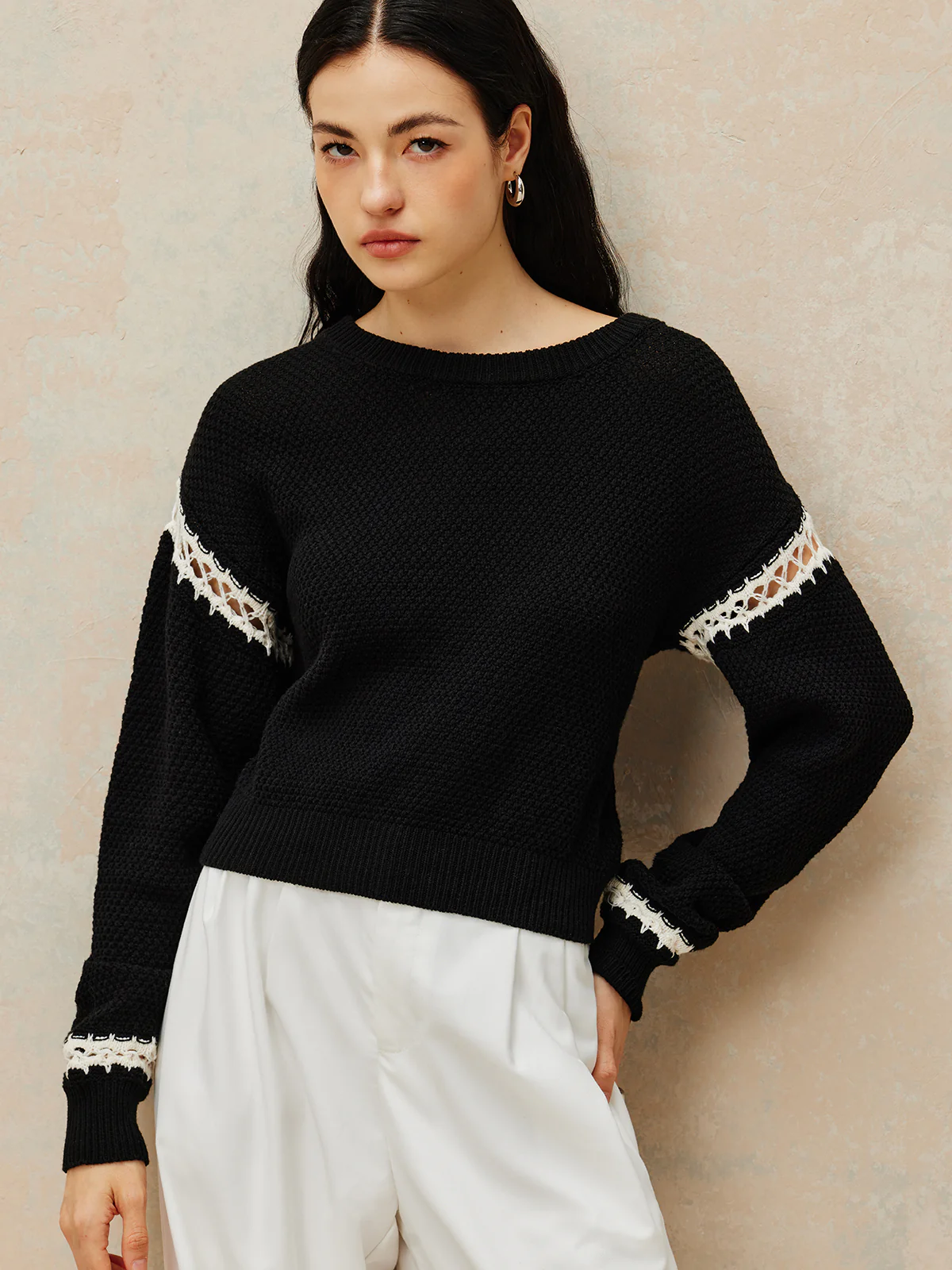 Patchwork Design Pullover Sweater - Takermore