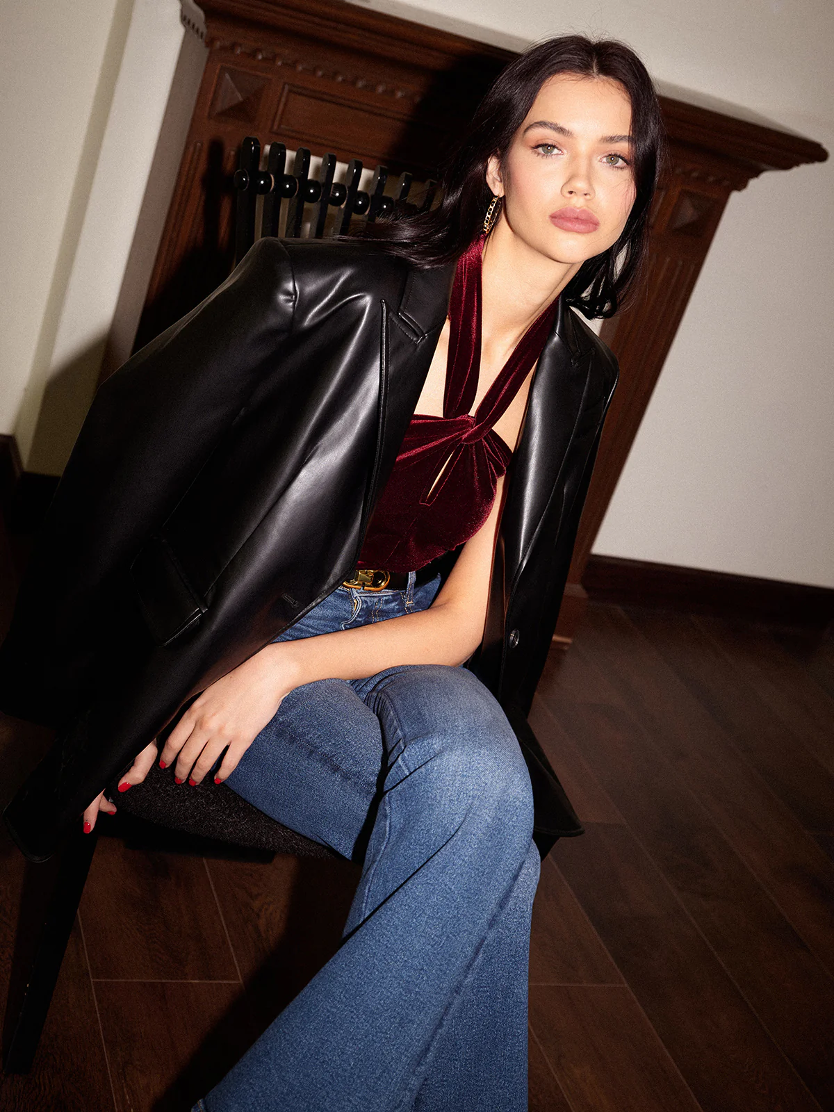 Velvet Cutout Halter Blouse - Takermore