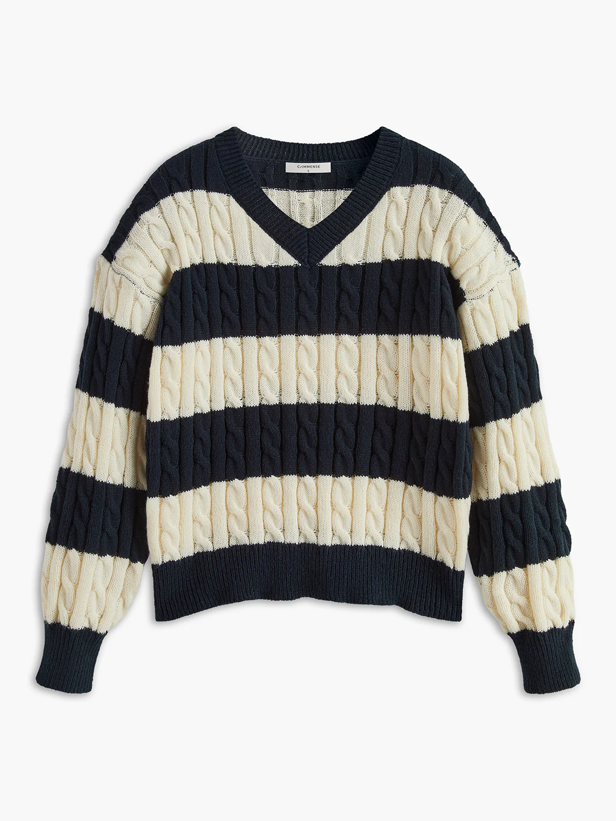V-Neck Striped Cable Sweater - Takermore