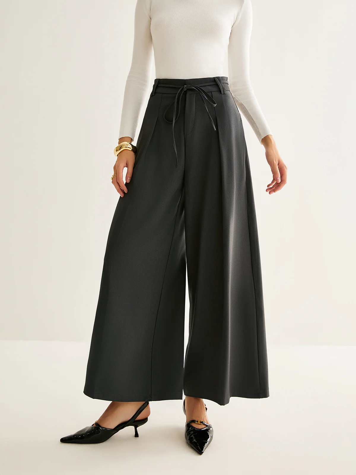 Rope Belt Wide-Leg Pants - Takermore