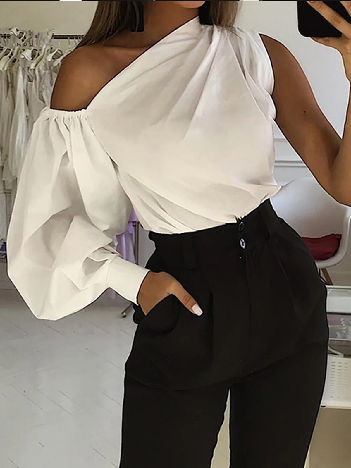Asymmetrical Off Shoulder Blouse - Takermore