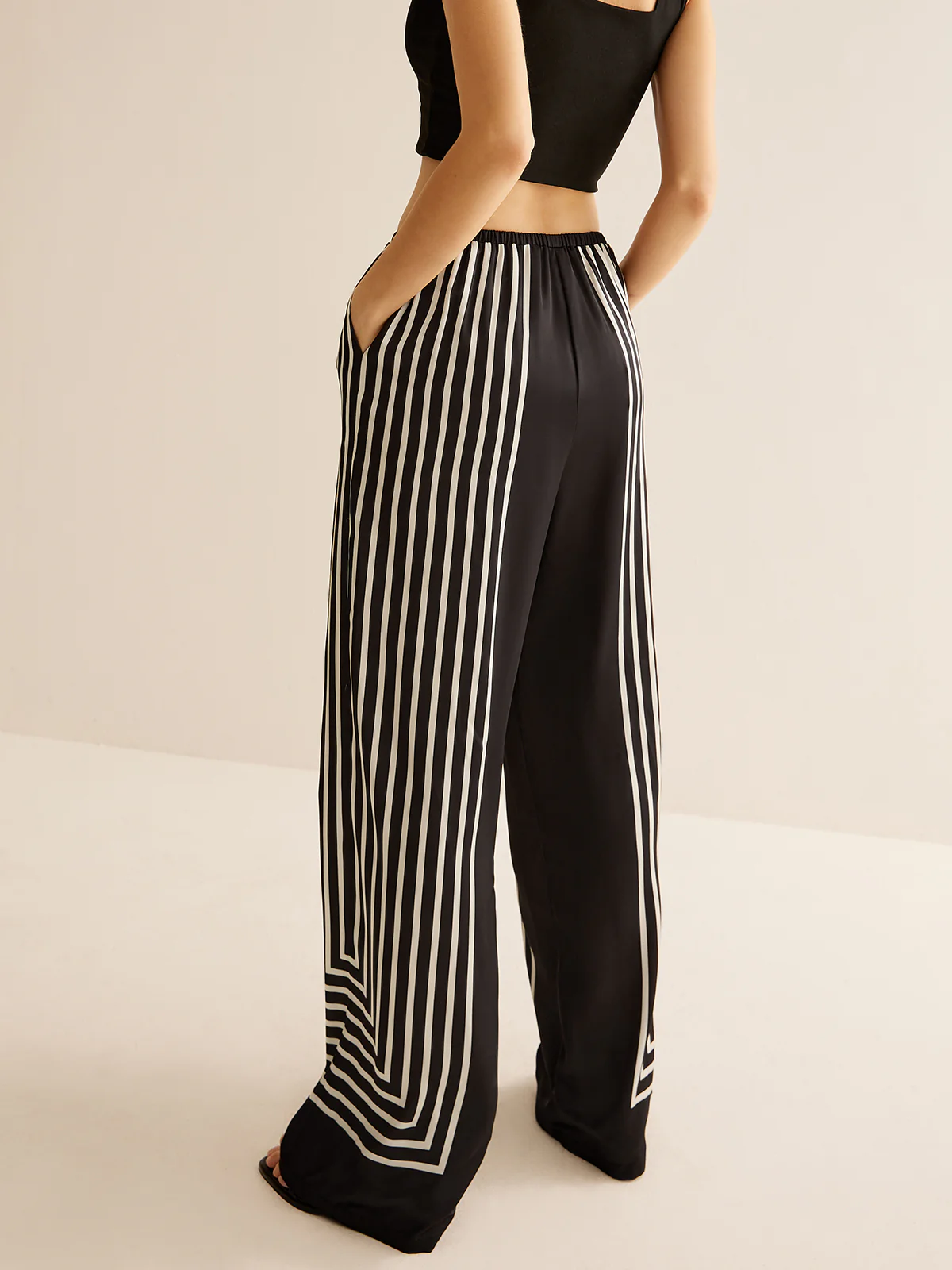 Geometric Pinstripe Satin Pants - Takermore