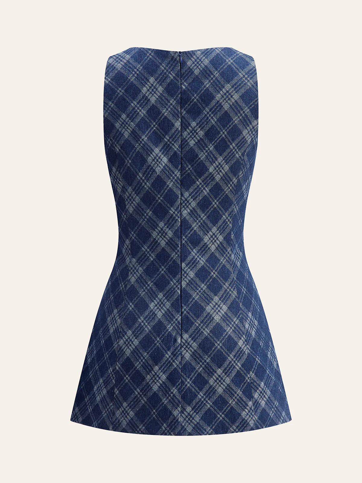 Metal Button Crew-Neck Decor-Pockets Denim Dress - Takermore