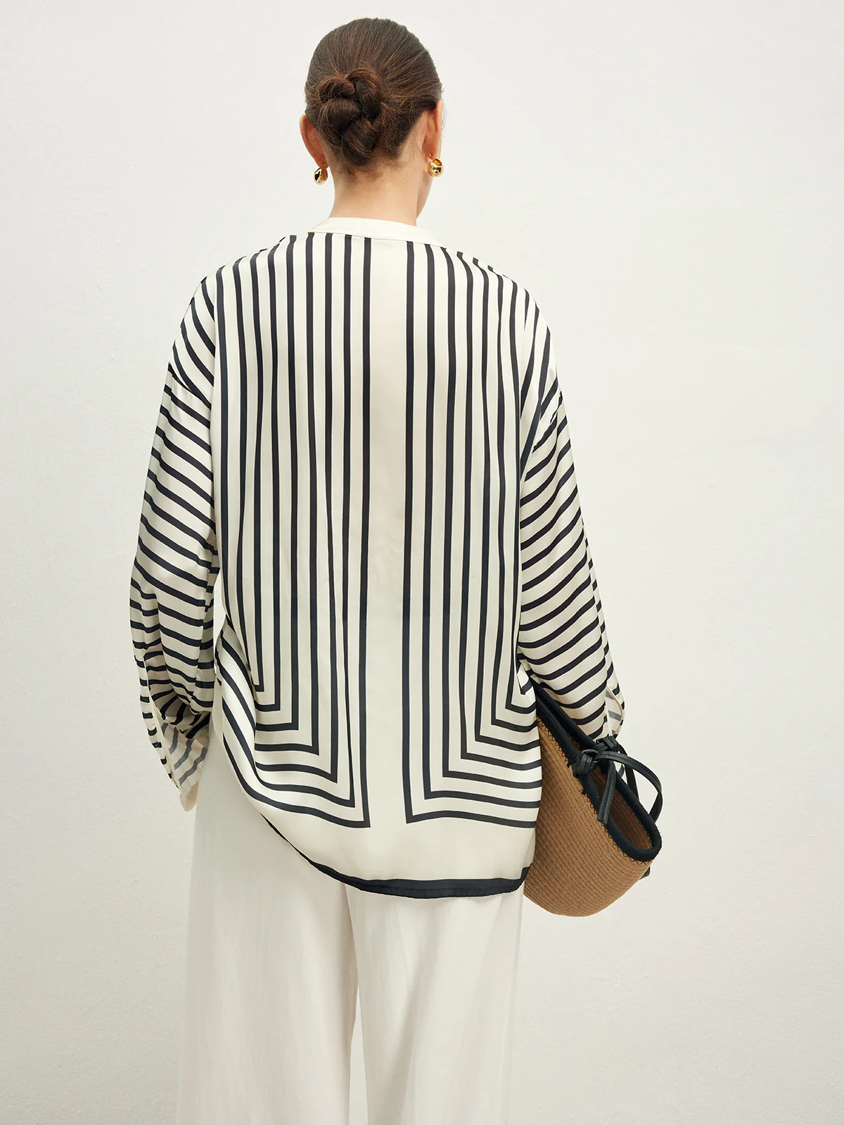 Satin Striped Button Cozy Blouse - Takermore