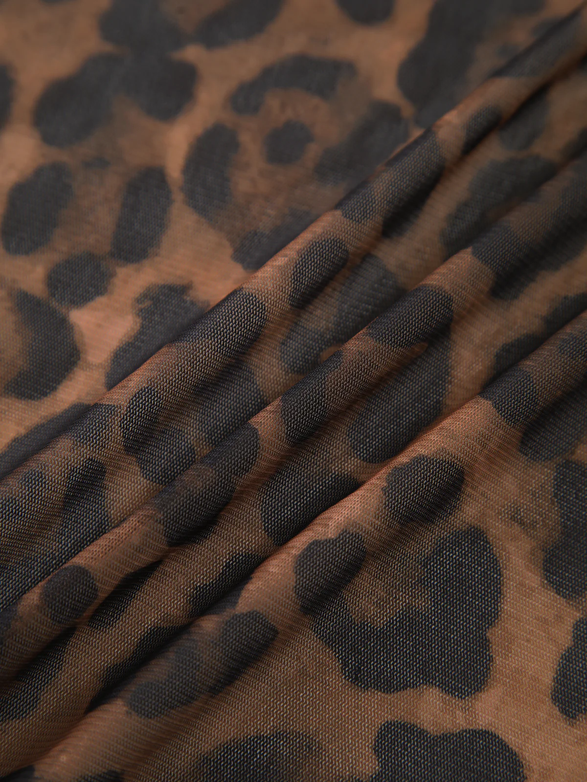 Sheer Leopard Print Long Sleeve Lace Trim Blouse - Takermore