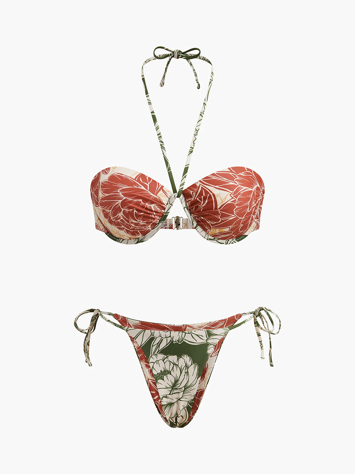 Floral Bikini Set With Tie Side Skirt - Takermore
