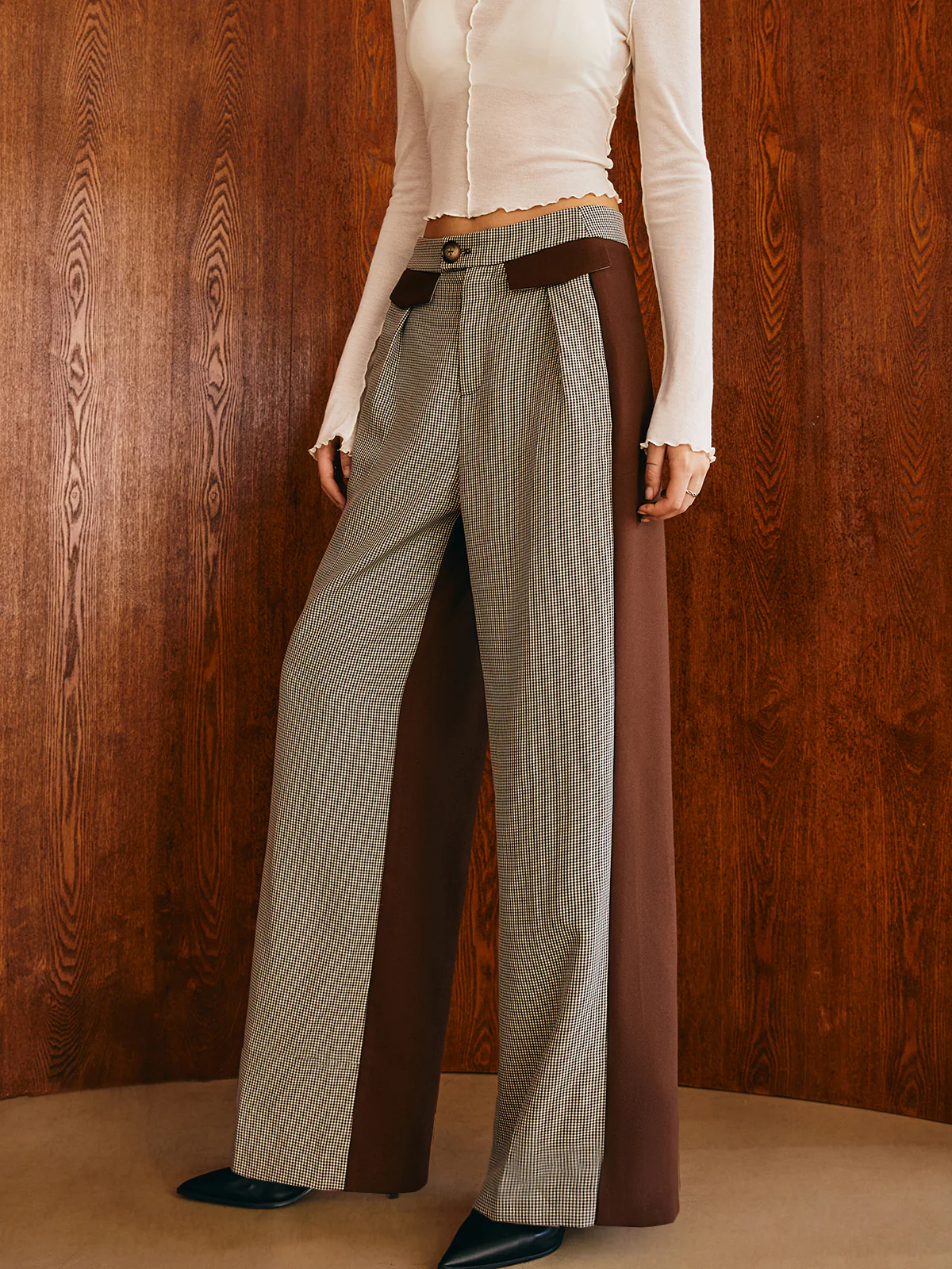 Color Block Plaid Straight Pants - Takermore