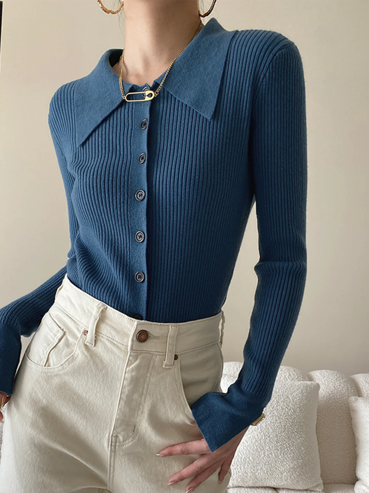 Collared Button Up Knit Top - Takermore