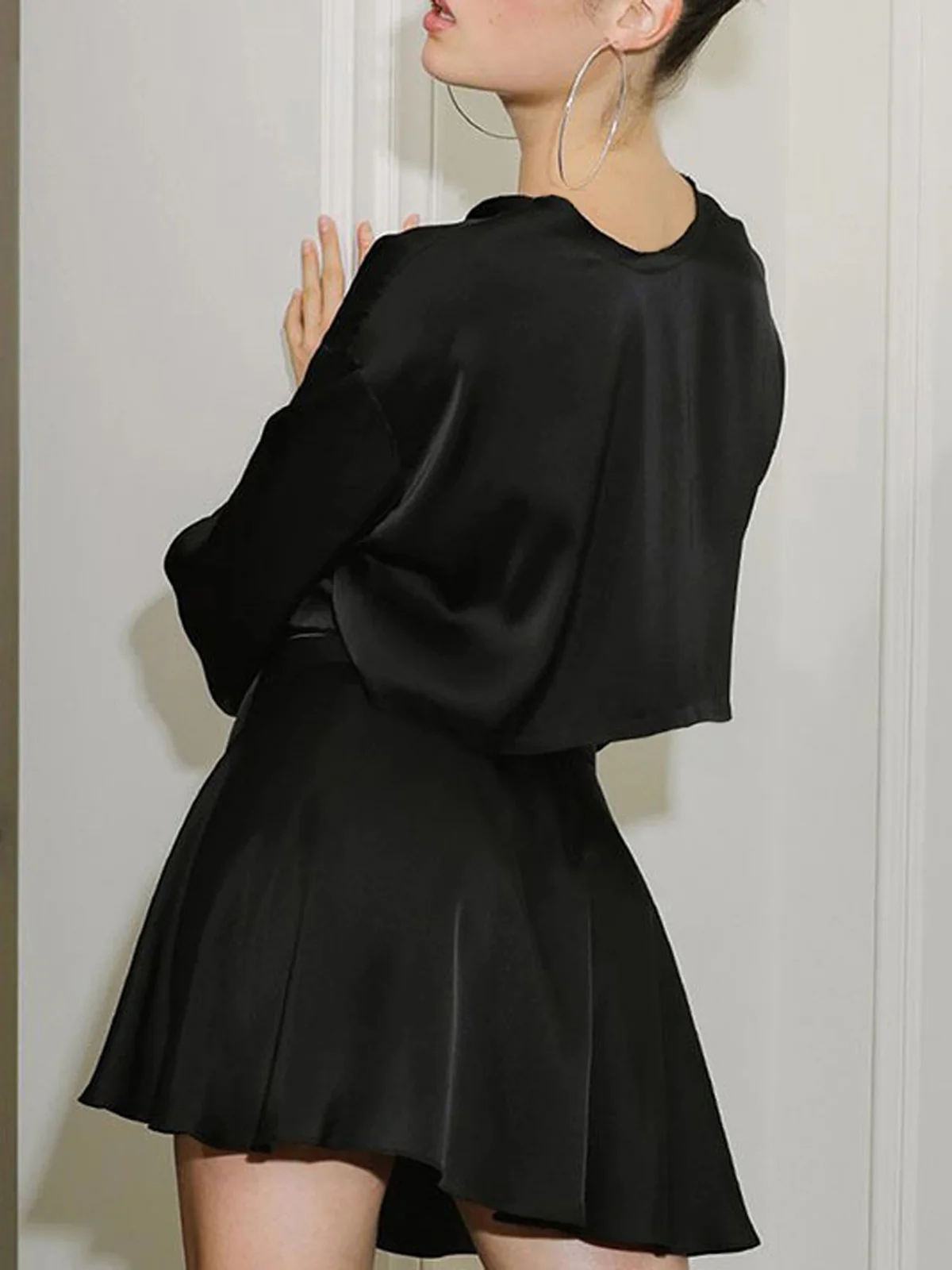 Satin Raw Hem Tied Two Piece Skirt Set - Takermore