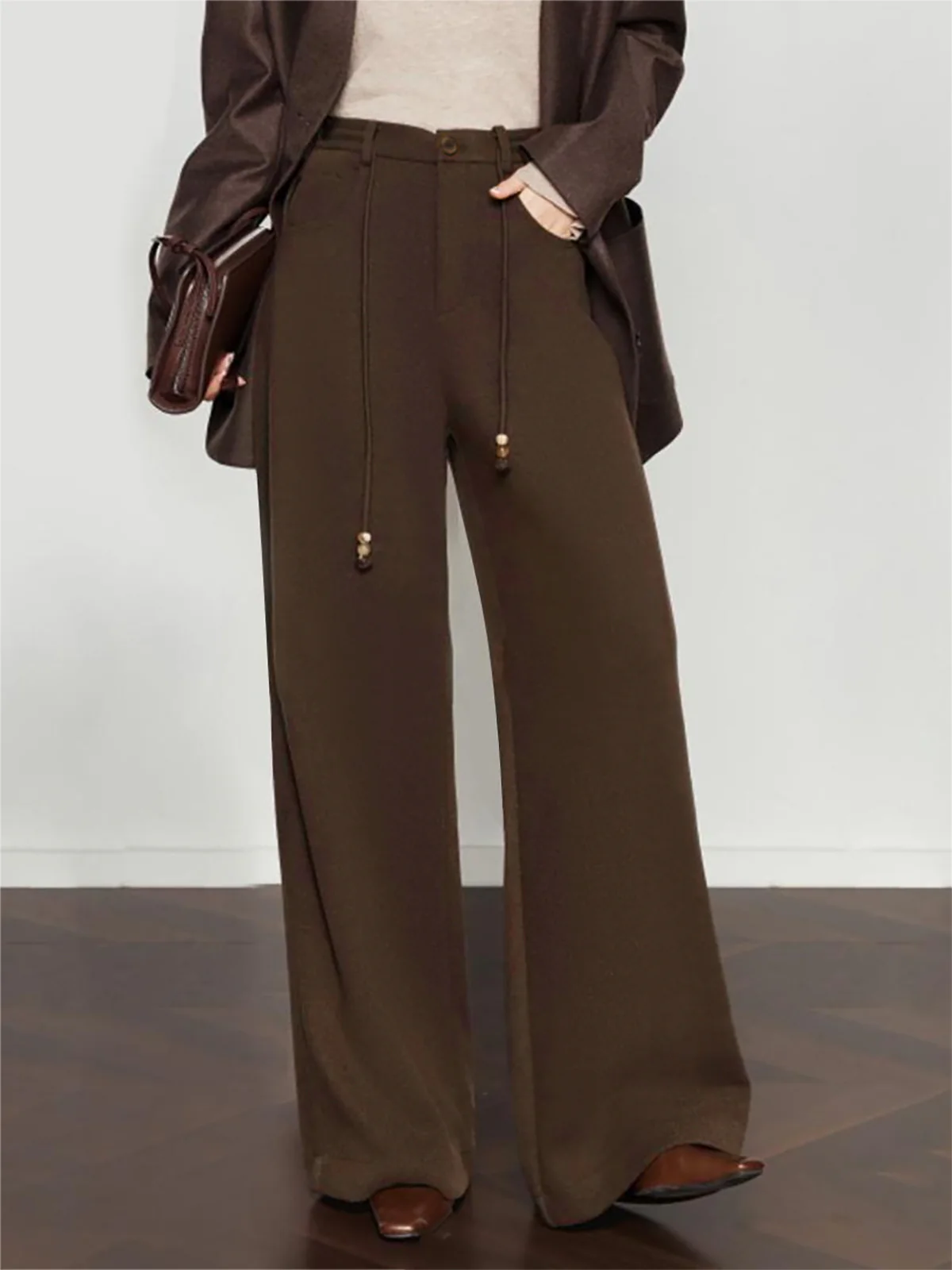 Drawstring Wide-Leg Draped Pants - Takermore