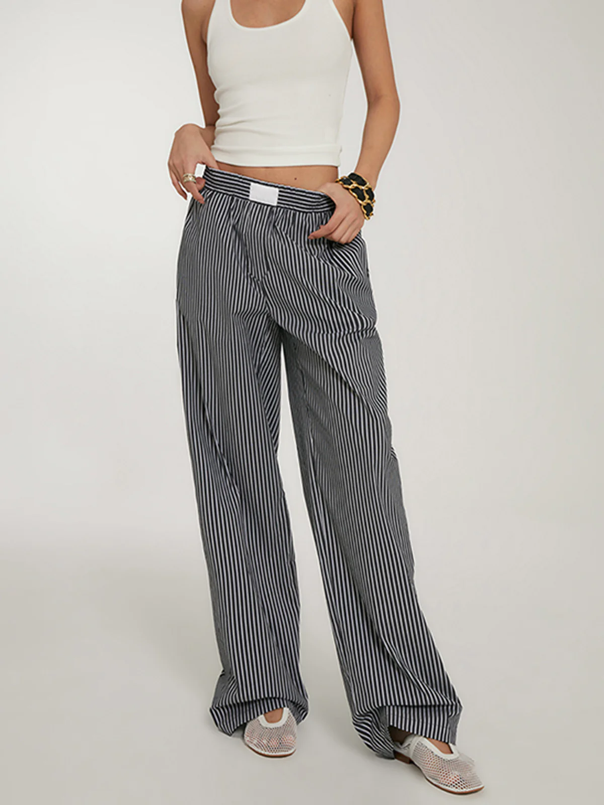 Casual Striped Wide Leg Pants - Takermore