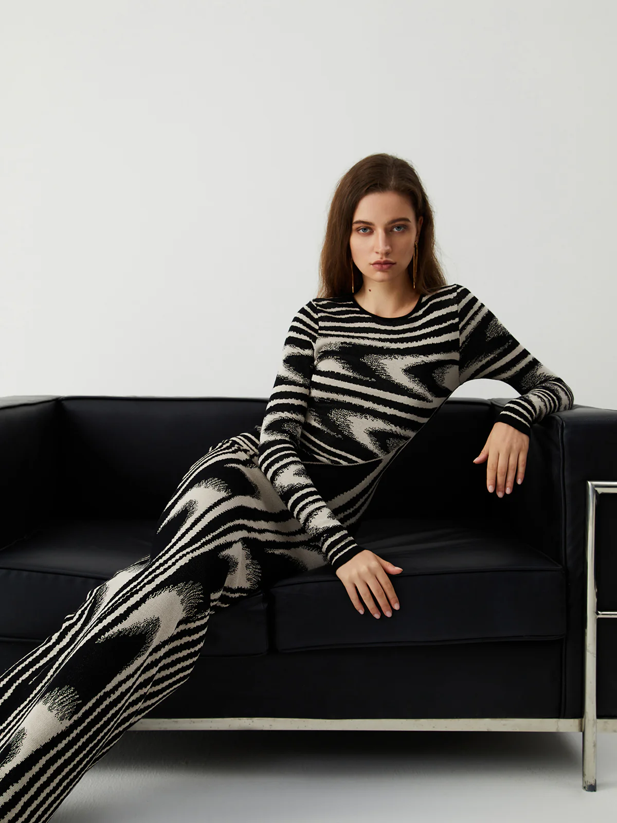 Zebra Print Long Sleeve Sweater Dress - Takermore
