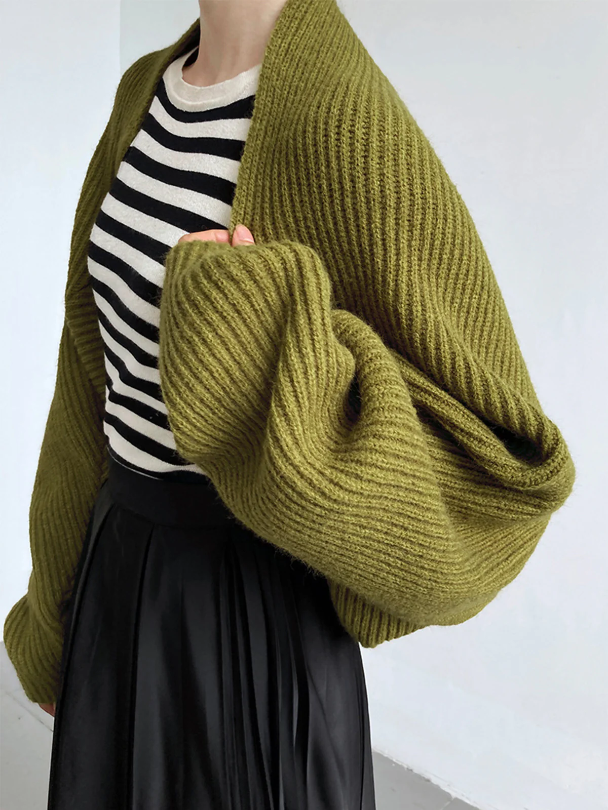 Solid Open-Front Shrug Sweater - Takermore
