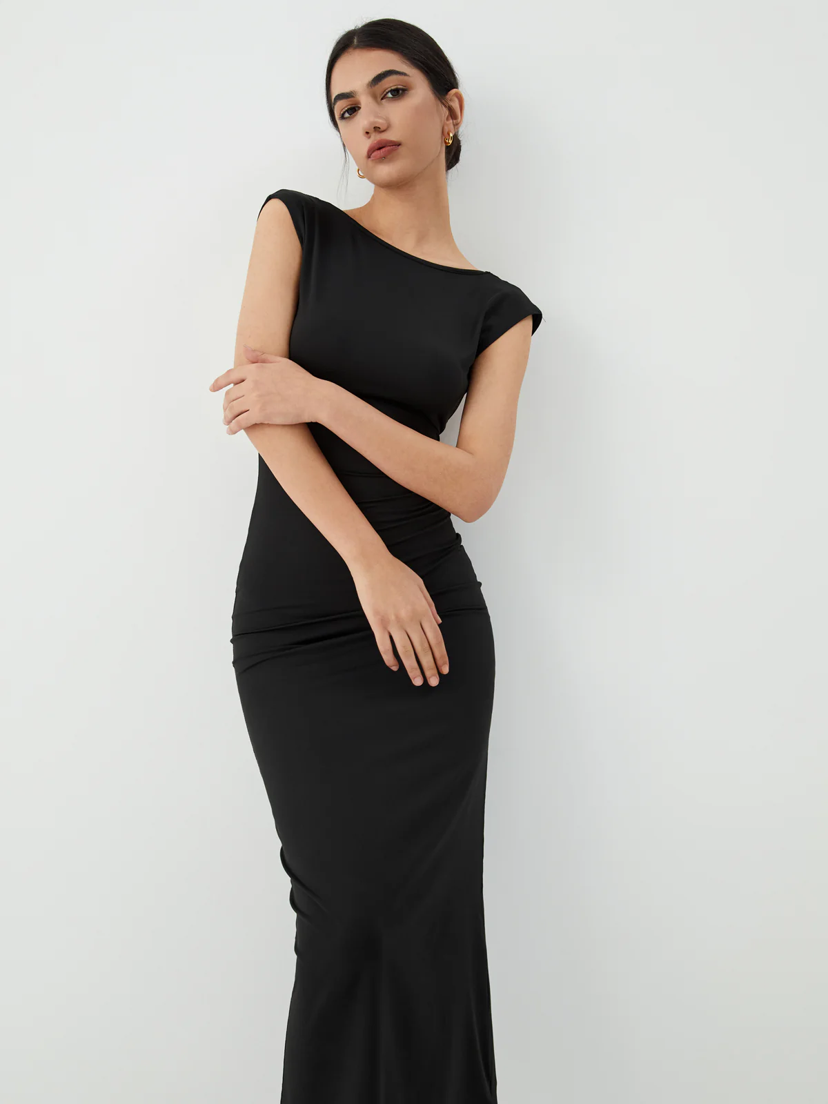 Solid Backless Midi Dress - Takermore