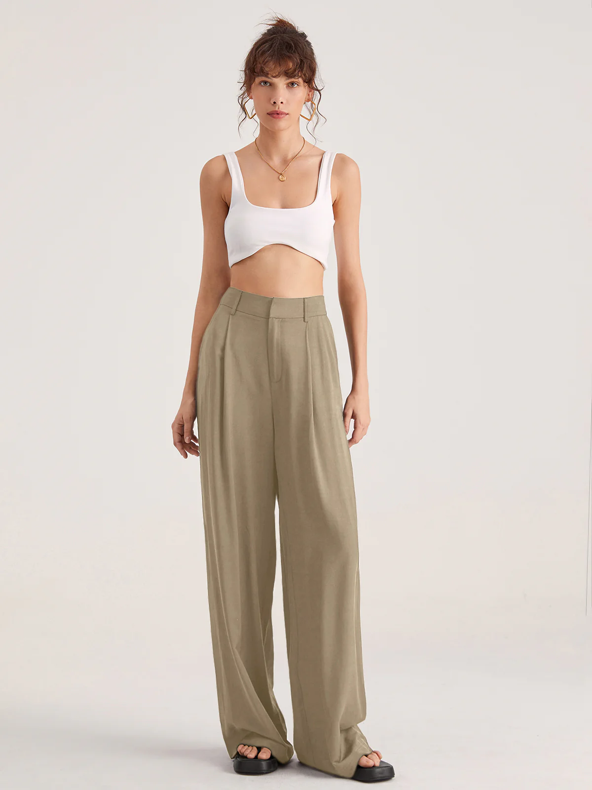Oversized High Waisted Pleat Front Trousers - Takermore