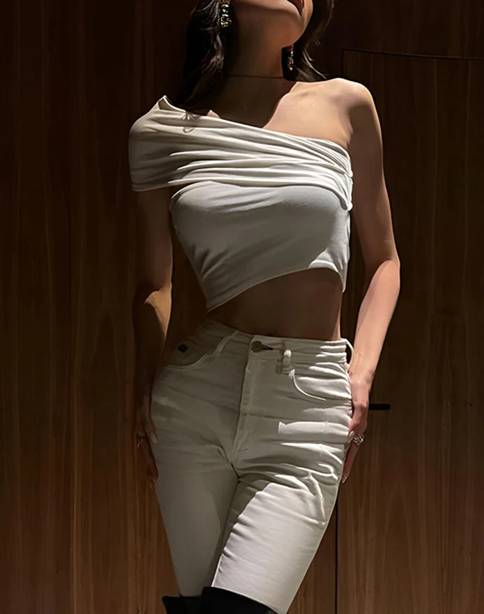 Asymmetrical One Shoulder Off Tank Top - Takermore