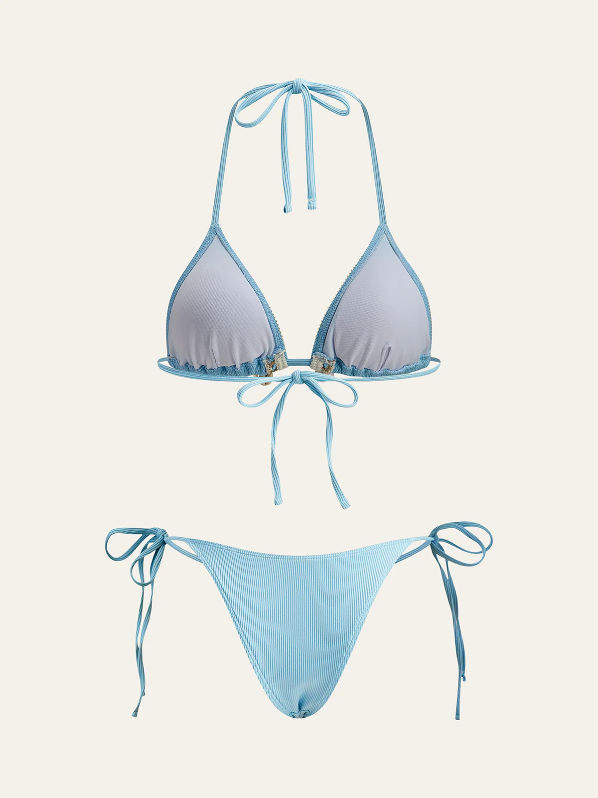 Shell Charm Trim Tie Bikini Set - Takermore