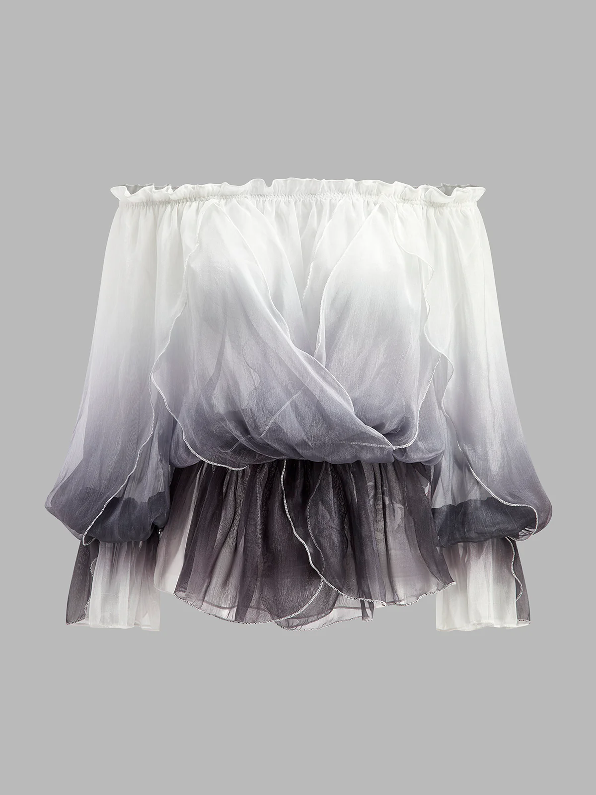 Semi-Sheer Gradient Floral Off-Shoulder Chiffon Top - Takermore