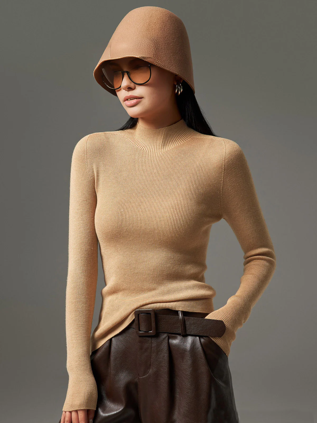 Mock Neck High Stretch Sweater - Takermore