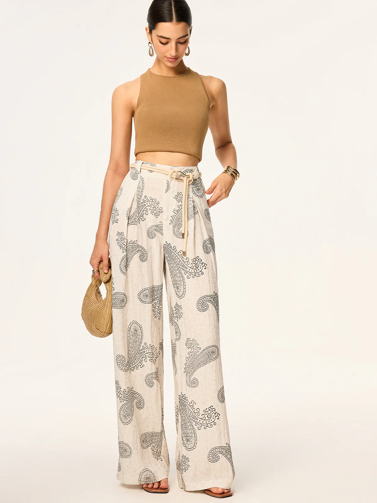 Boho Print Wide-Leg Pants without Belt - Takermore