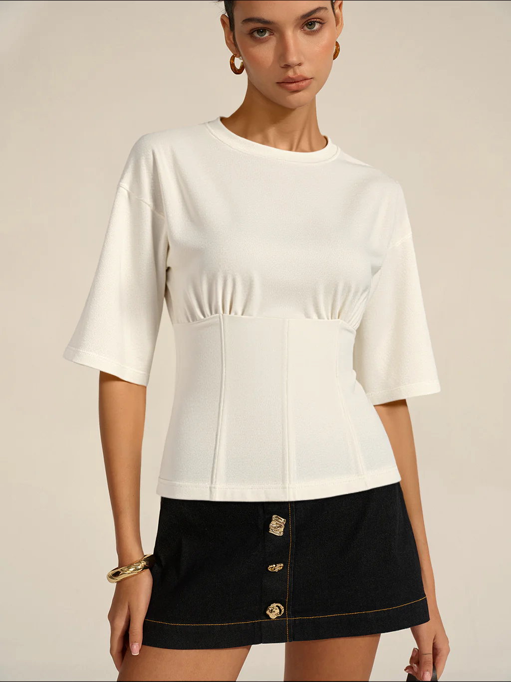 Cinched Waist Half Sleeve Top - Takermore