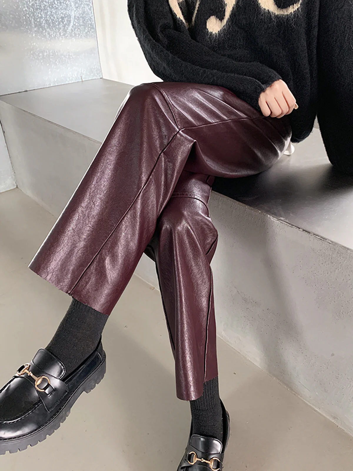 Faux Leather Cropped Pants - Takermore