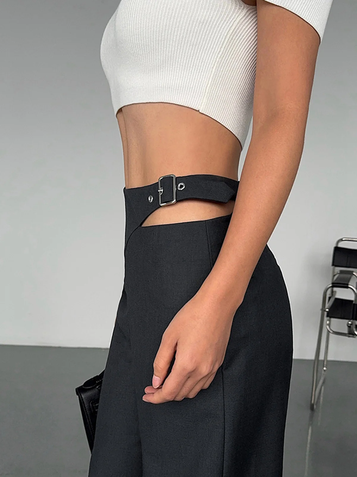 Buckle Belted Cutout Pants - Takermore