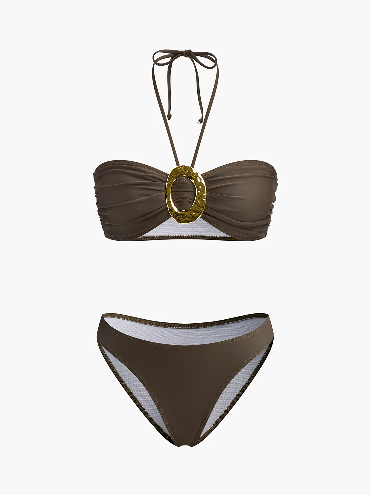 Oval Ring Detail Bandeau Bikini Set With Draped Skirt - Takermore