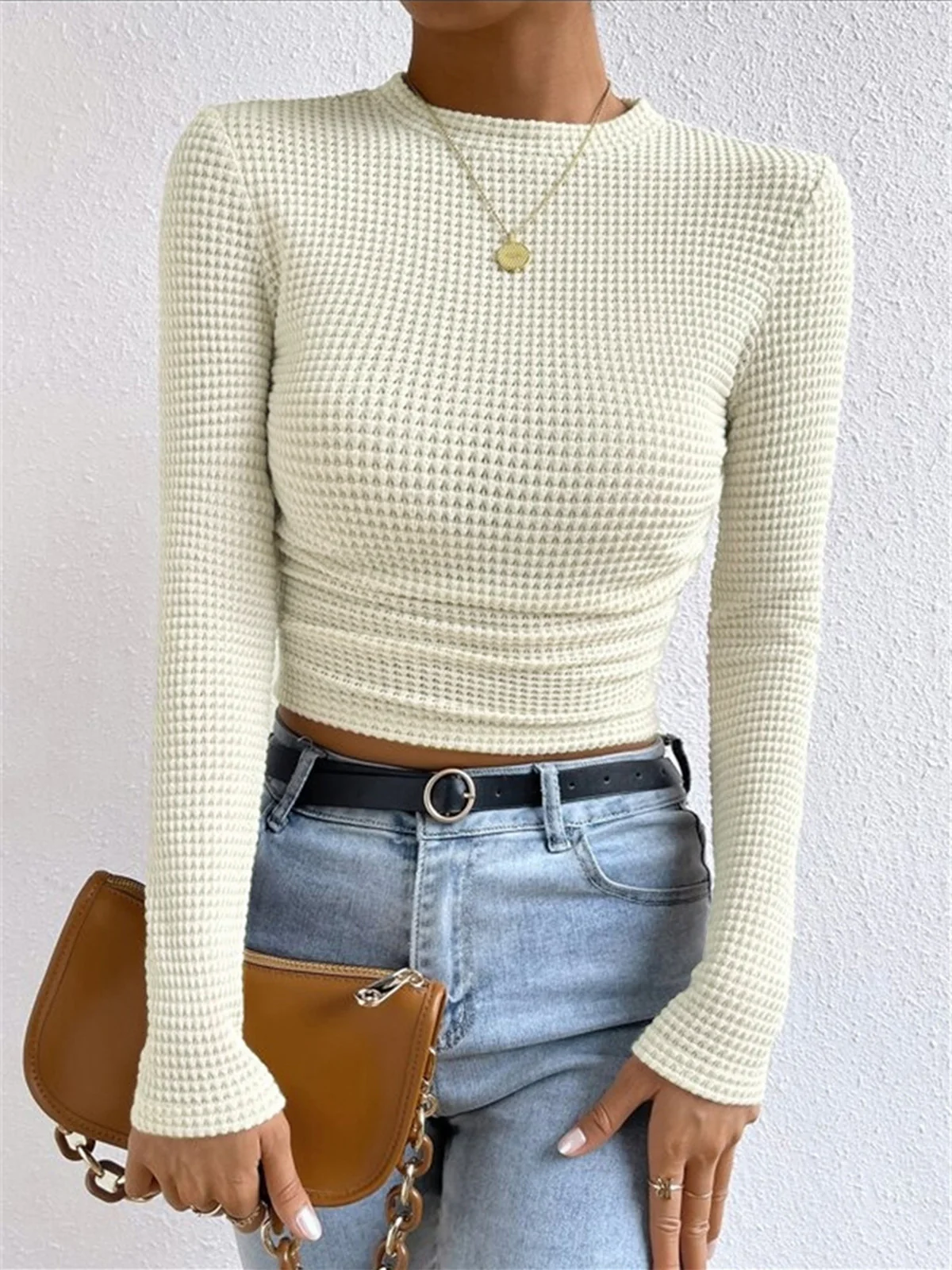 Plain Waffle Slim Sweater - Takermore