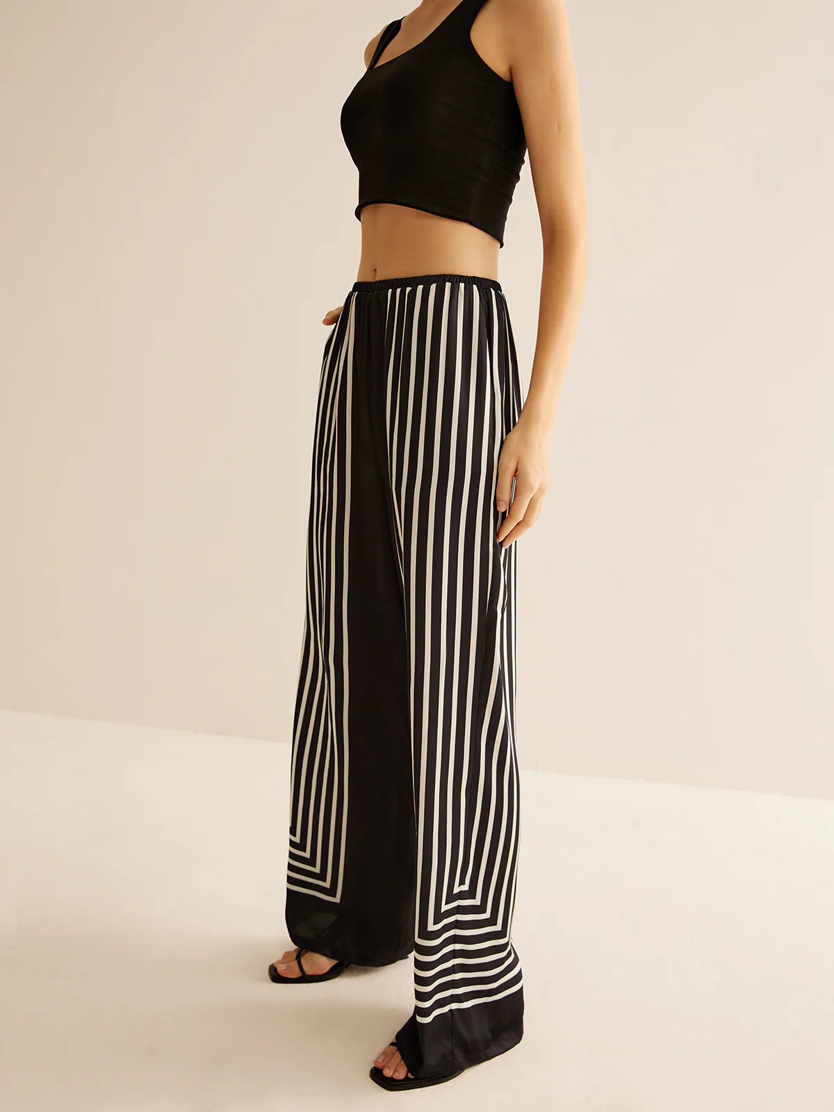 Geometric Pinstripe Satin Pants - Takermore