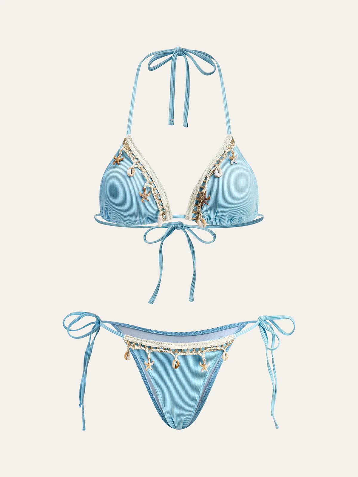 Shell Charm Trim Tie Bikini Set - Takermore