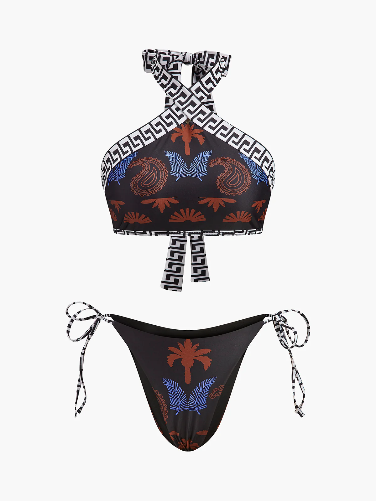 Boho Print Tie-Back Halter Bikini - Takermore