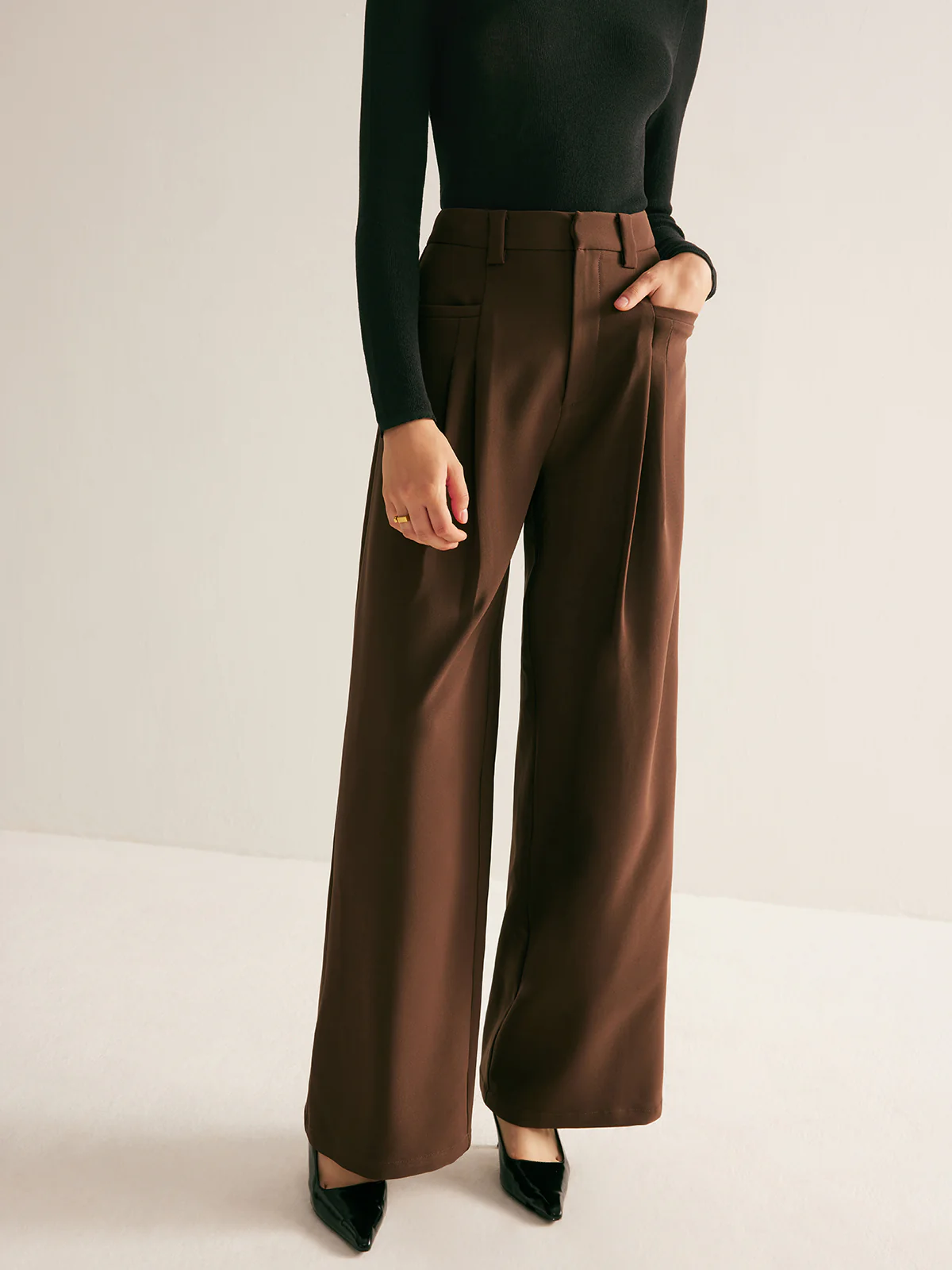 Casual Pleated Mid Waist Pants - Takermore