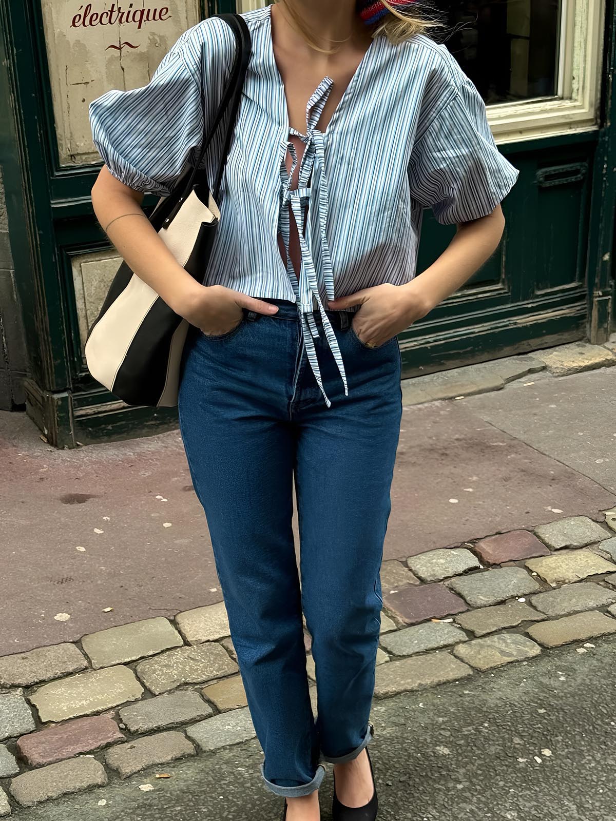 Stripe Tie Neck Blouse - Takermore