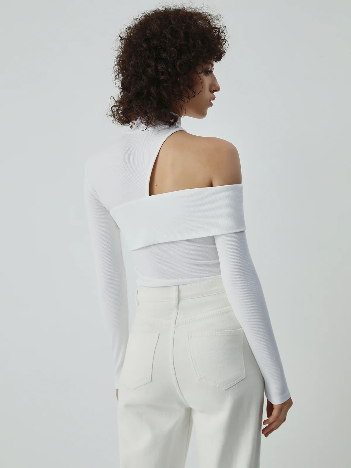 Mock Neck Oblique Cutout Rib Long Sleeve Knit Top - Takermore