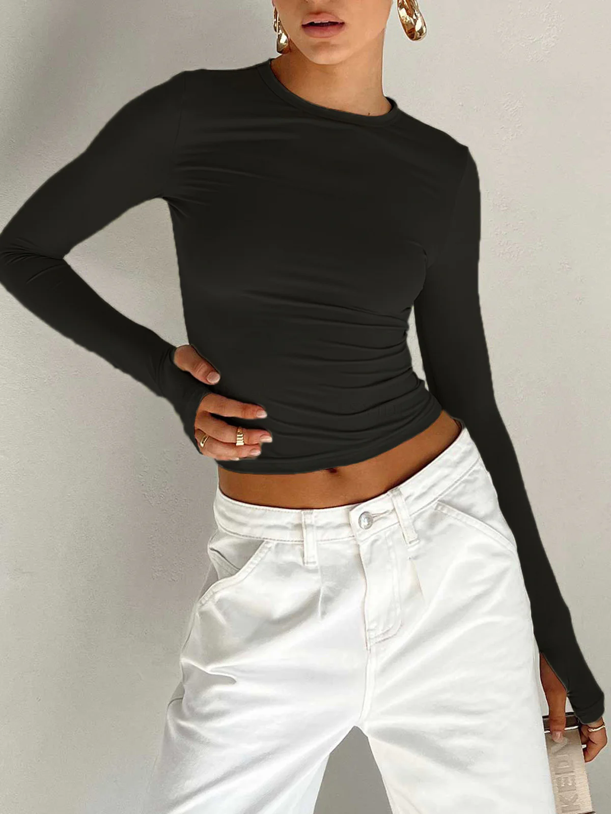 Semi-Sheer Long Sleeve Crop Top - Takermore