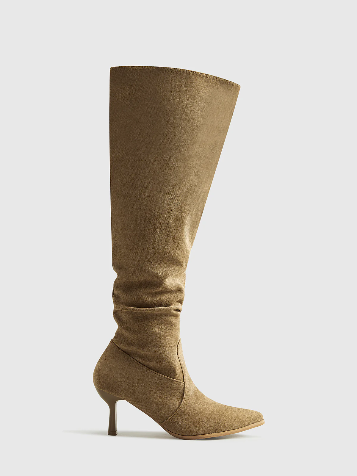 Suede Ruched Knee-High Boots - Takermore